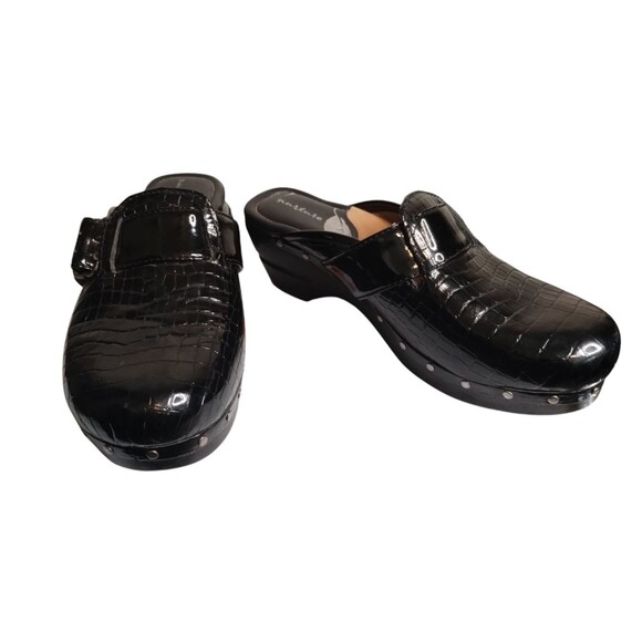 Nurture Black Patent Leather Reptile Pattern Libby Slip Clogs Size 7 US - Picture 3 of 9